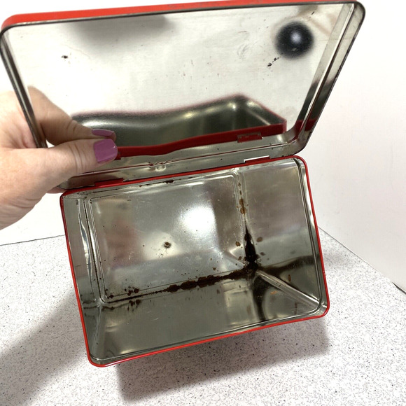 Vintage Rachengold Hustenbonbons tin red & gold hinged lid Aeska Bonbons kitchen - Picture 9 of 11